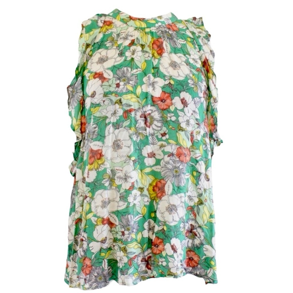 Maeve for Anthropologie Green Floral Gramercy Ruffled Top – Size XS